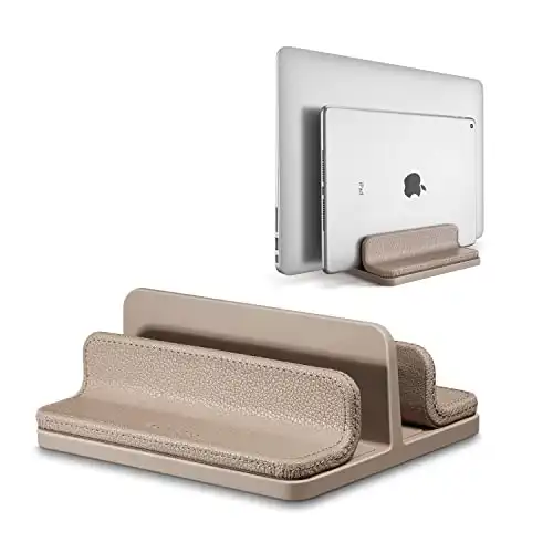 Leather Vertical Laptop Stand, Desk Organizer with Adjustable Dock (18-26mm/0.7-1 in) for All MacBook/Tablet/Surface/Dell/iPad (Apricot)