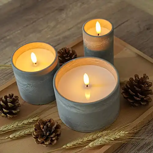 Flameless Candles Battery Operated: Grey Concrete LED Pillar Candles Flickering with Timer Decorative Candles for Rustic Home Decor