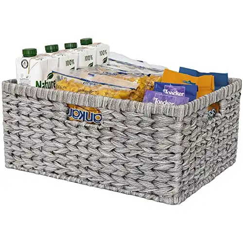 GRANNY SAYS Large Wicker Basket for Storage, Waterproof Storage Baskets, Gray Basket for Pantry Storage, 1-Pack