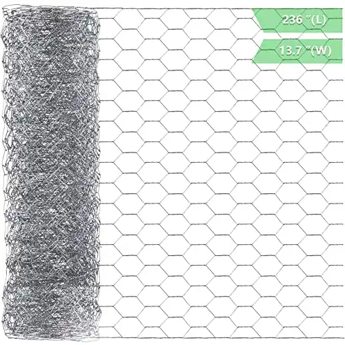 Chicken Wire 13.7 in x 236 in Poultry Wire Netting Hexagonal Galvanized Mesh Garden Fence Barrier for Craft Projects, Pet Rabbit Chicken Fencing