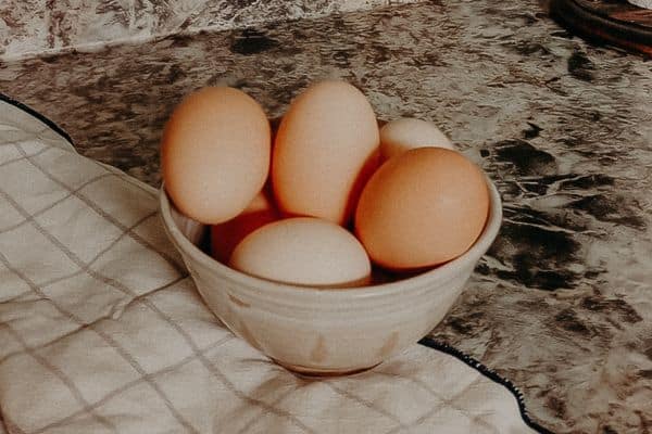 bowl of eggs on a kitchen counter
